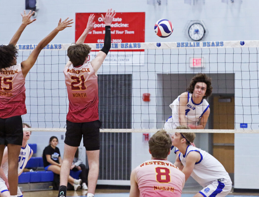 Olentangy Berlin's Josh Weida spikes volleyball