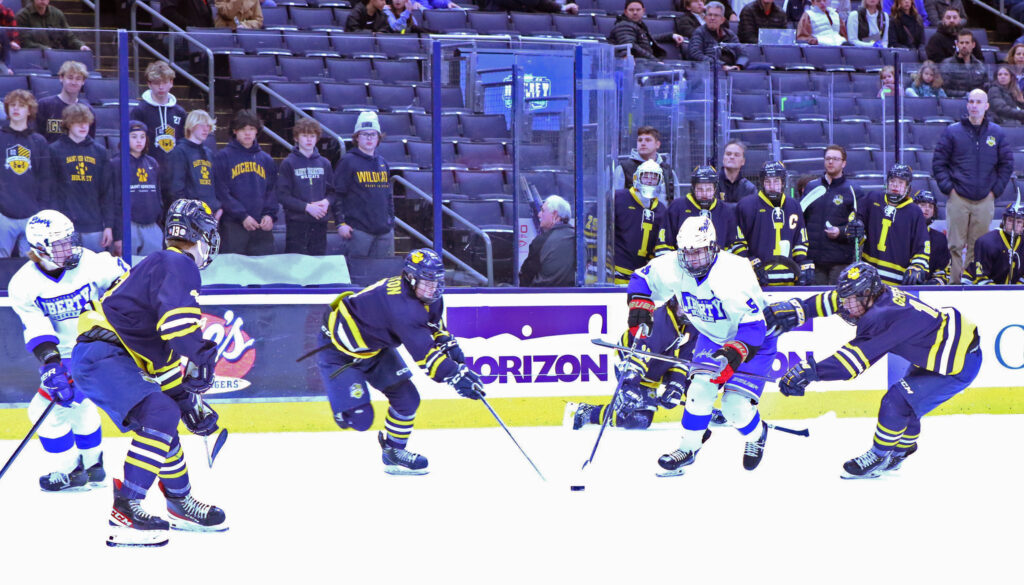 Olentangy Liberty's Hughes skates with puck