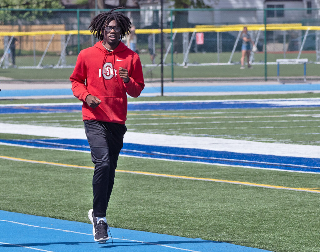 Bexley trackster Mason Louis warms up