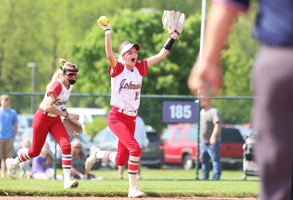 Johnstown's Peyton Mischel celebrates softball win