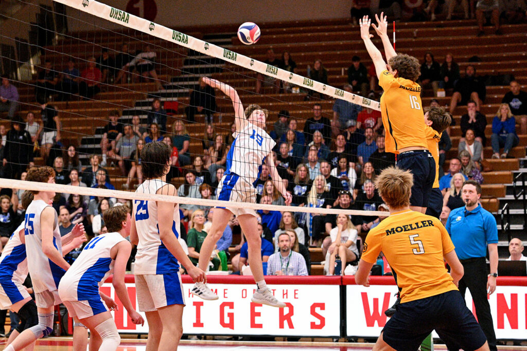 Olentangy Liberty's Caden Whiteside hits volleyball
