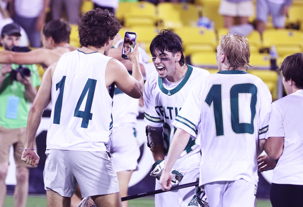 Dublin Jerome's Michael Smith celebrates lacrosse win