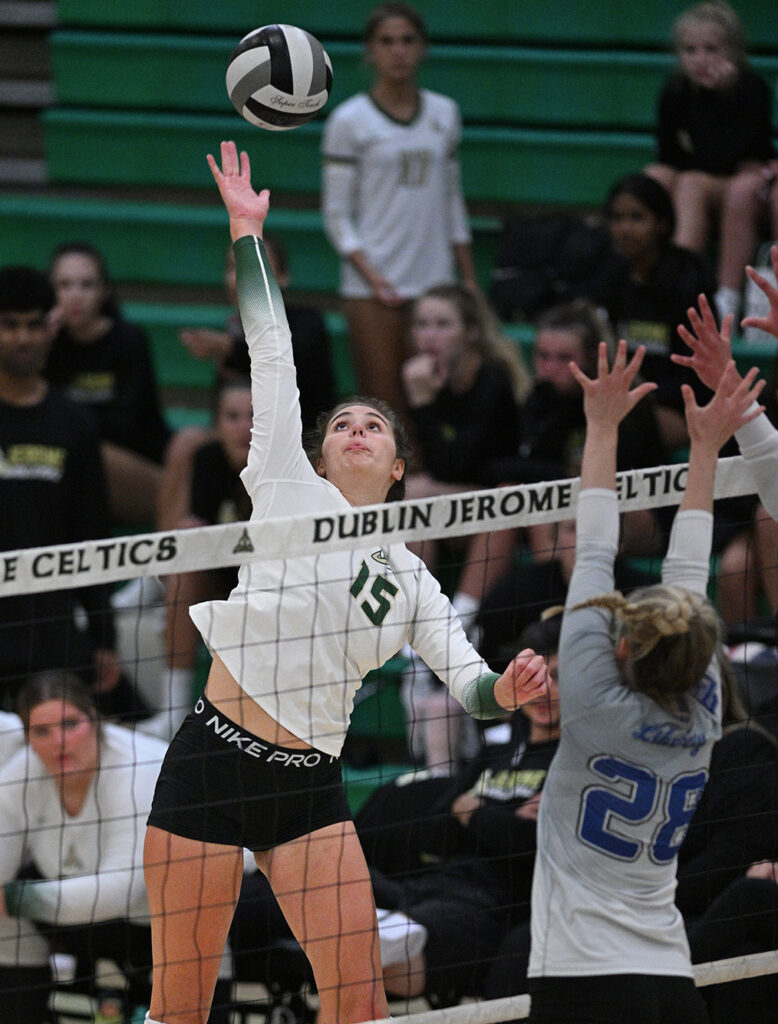 Dublin Jerome's Mackenzie Palumbo hits the volleyball