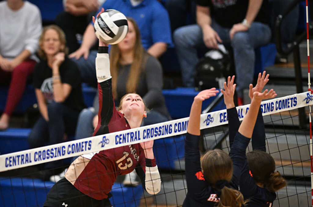 Delaware Christian’s Bekah Williams hits volleyball