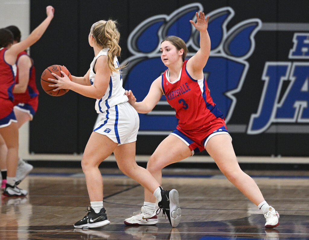 Marysville’s Abby Strahm guards the ball