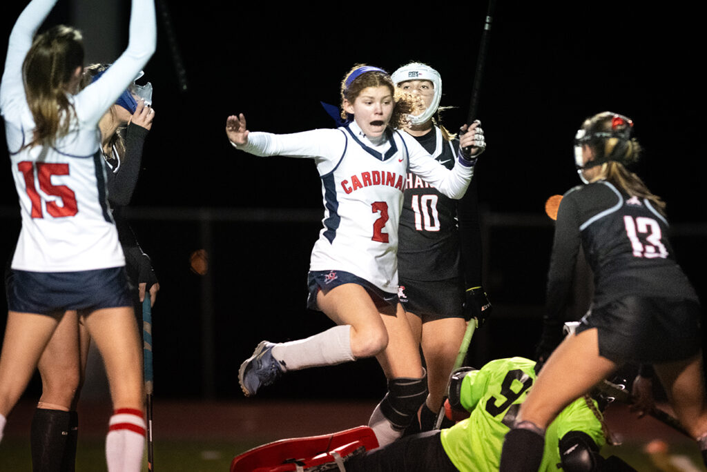 Thomas Worthington's Sophia Borghese celebrates field hockey goal