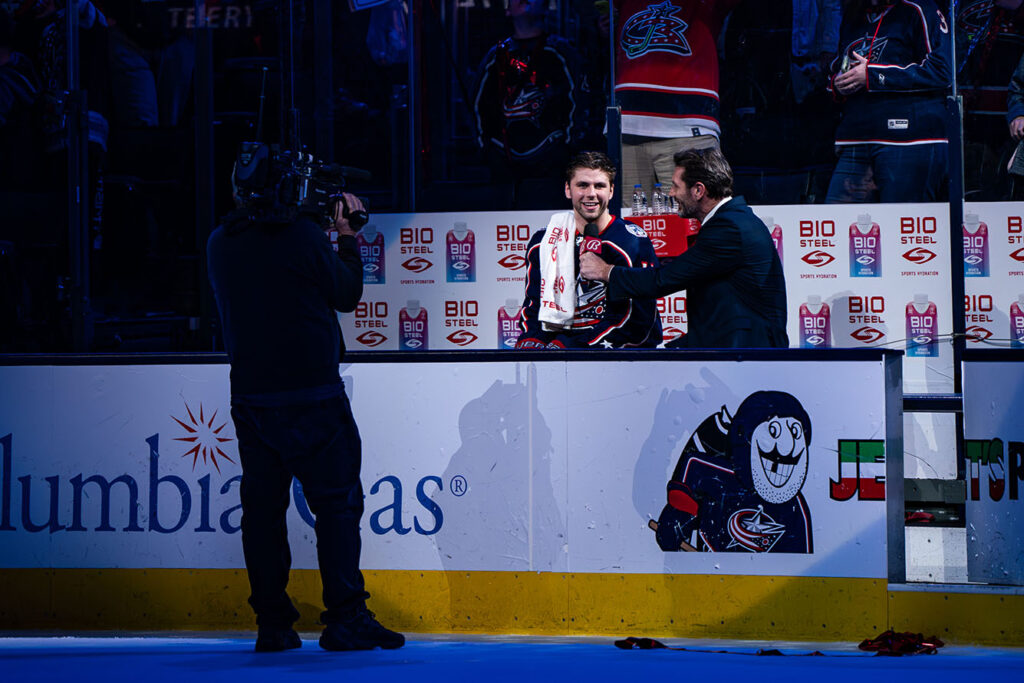 CBJ's Adam Fantilli interviewed after game