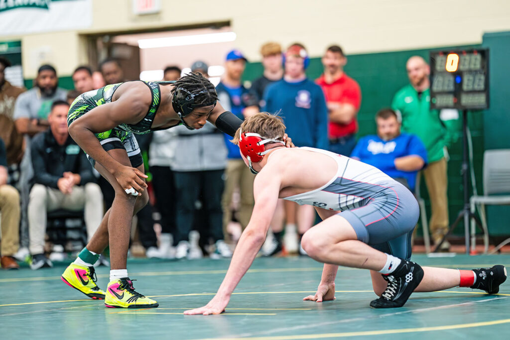 Dublin Coffman's Ethan Birden wrestles at meet