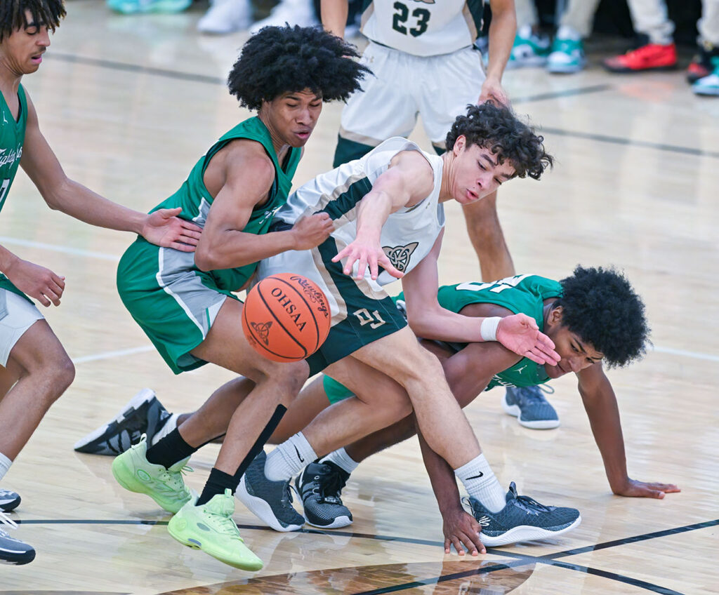 Dublin Jerome’s Cooper Craig battles for ball