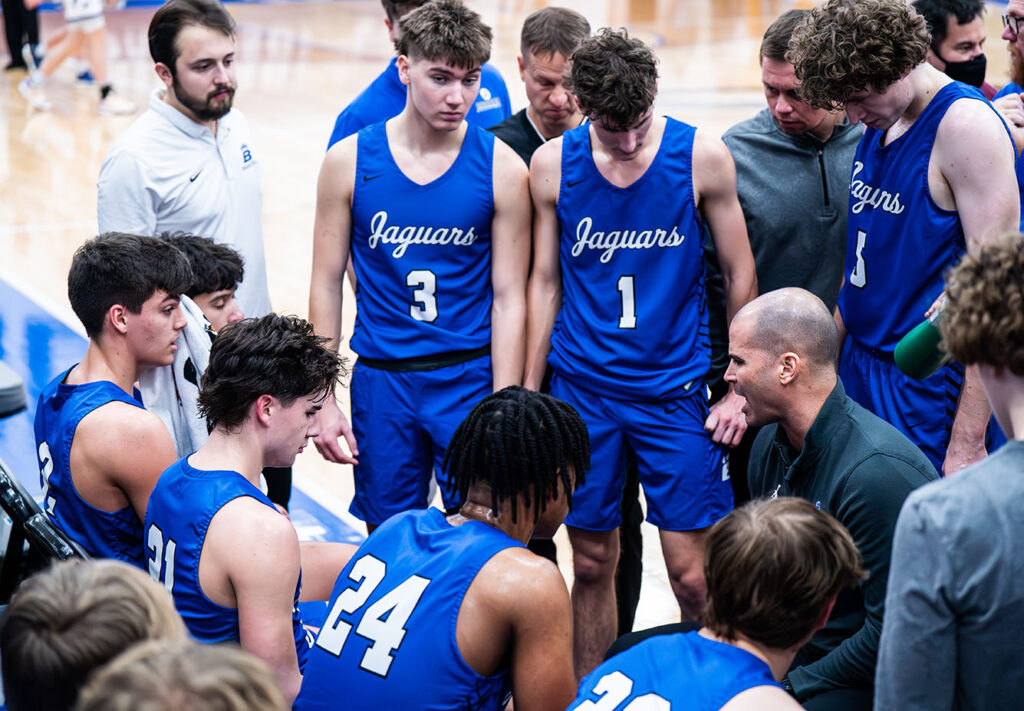 Hilliard Bradley coach Brett Norris talks to team