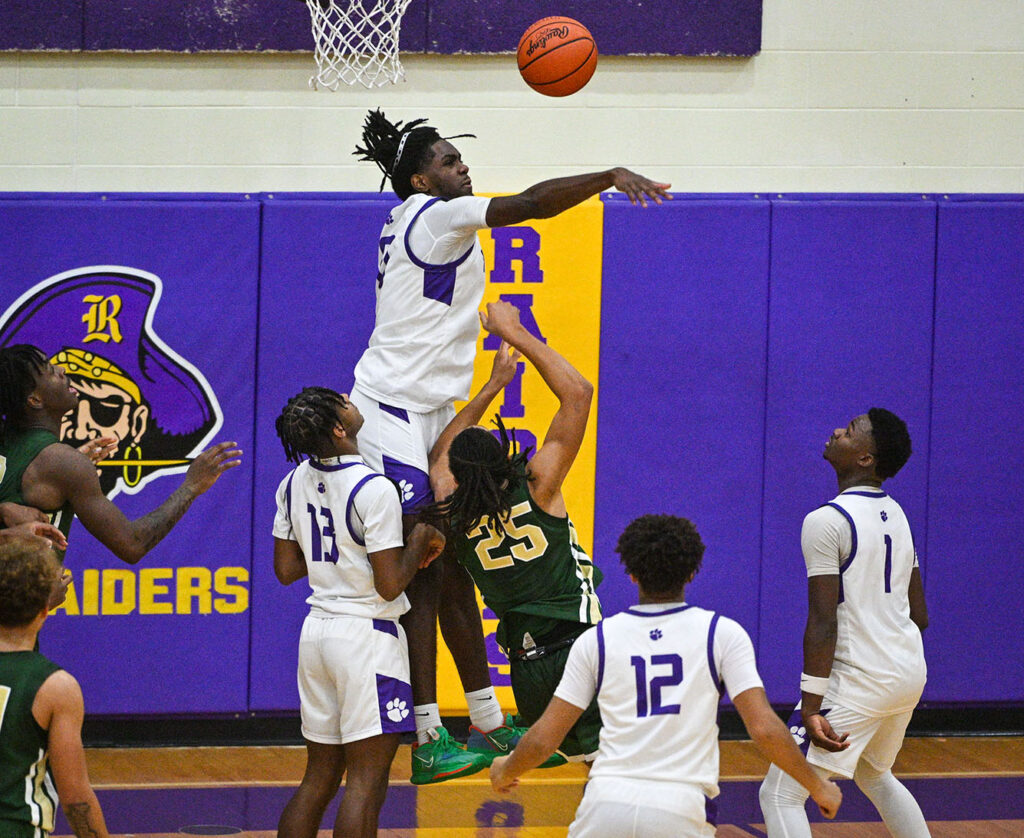 Pickerington Central’s Braylin Wells blocks shot