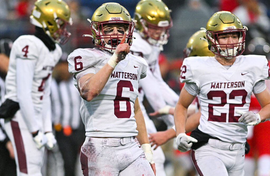 Bishop Watterson's Dominic Purcell celebrates stop