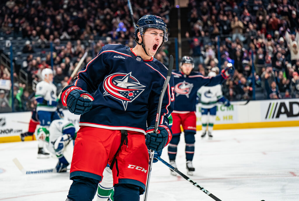 CBJ's Yegor Chinakhov celebrates goal