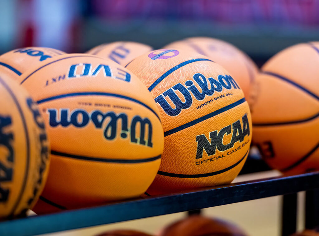 Basketballs on rack