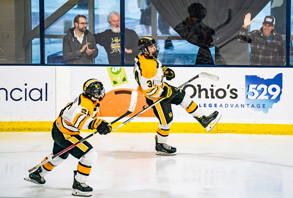 Upper Arlington's Zach Teague celebrates goal