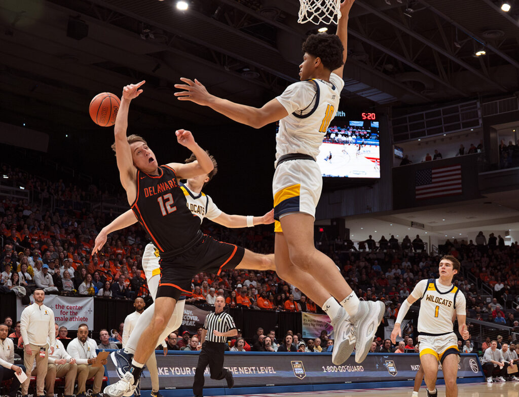 Delaware's Carter Piatt-Brown fouled