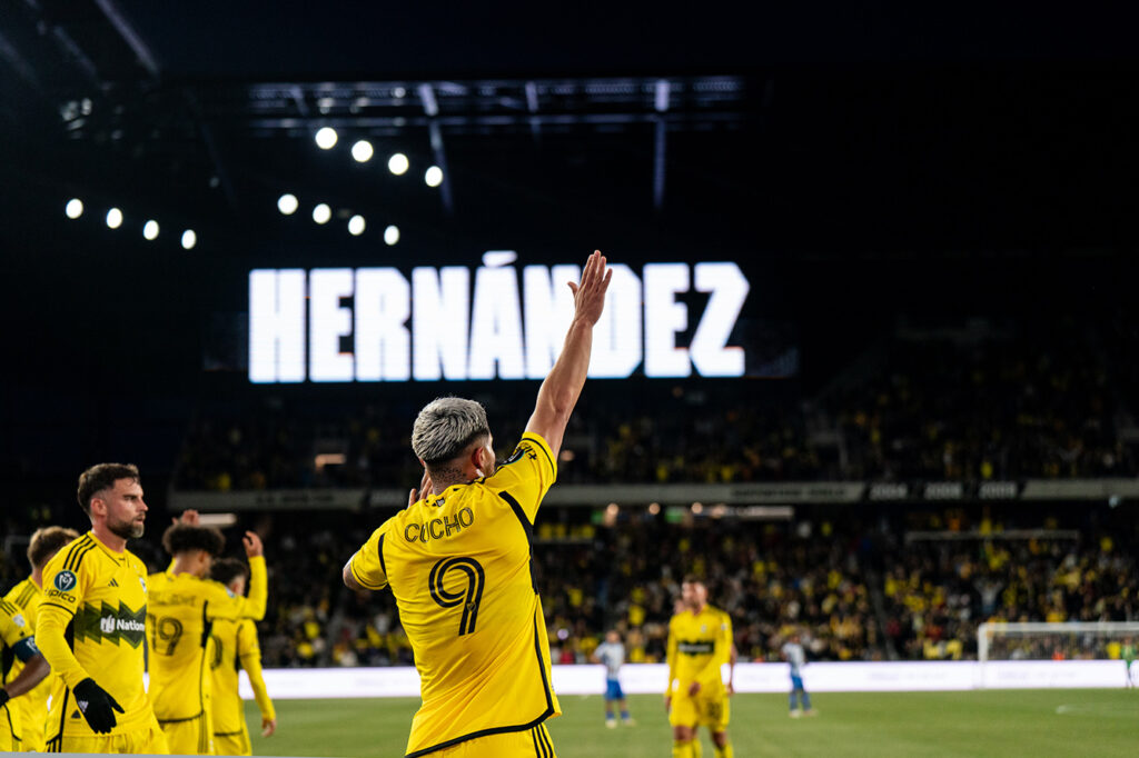 Crew's Cucho Hernandez celebrates goal