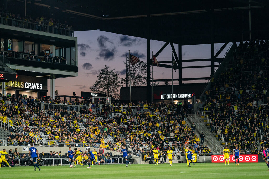 Wide shot of Crew game against Cincinnati