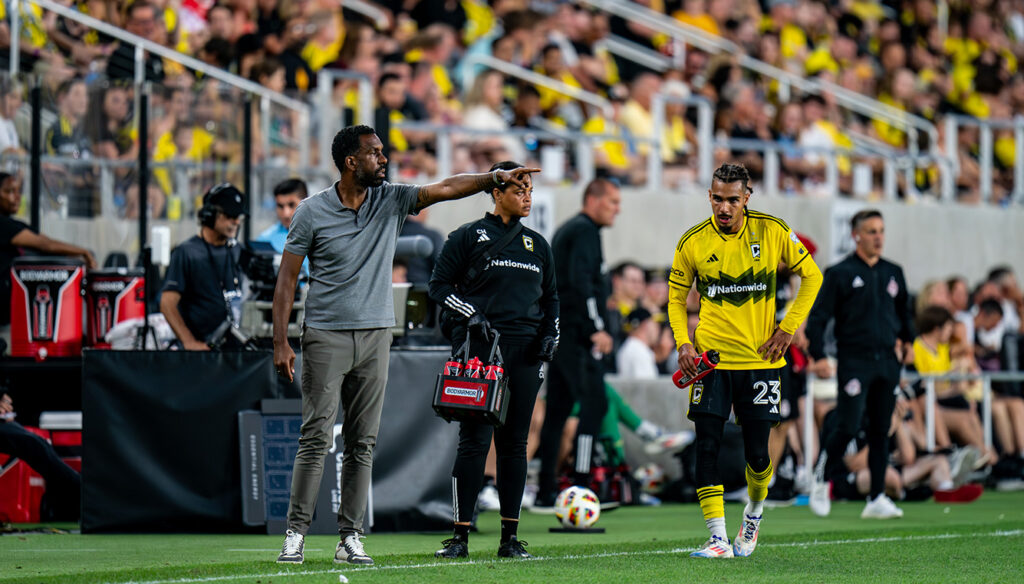 Crew's coach Wilfried Nancy on sidelines