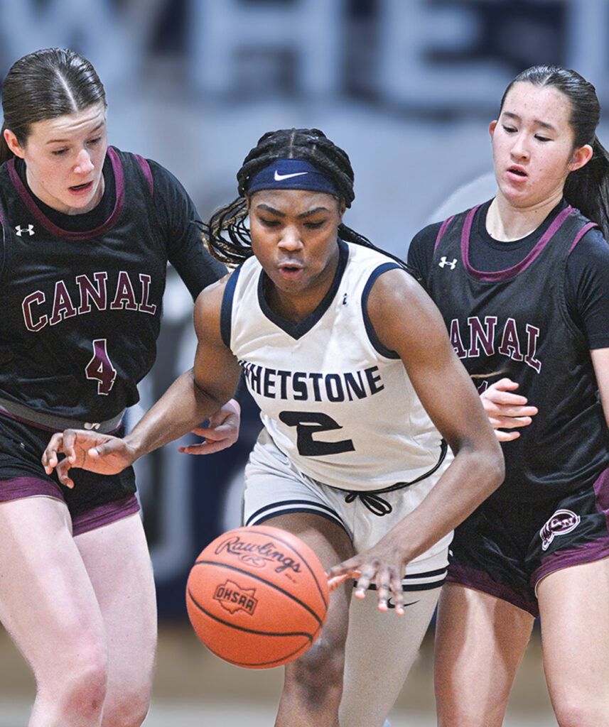 Whetstone's Caniya Woods dribbles side graphic