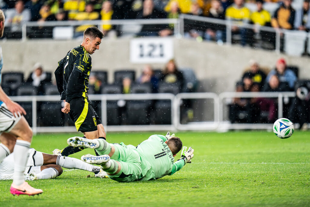 Crew's Dylan Chambost scores