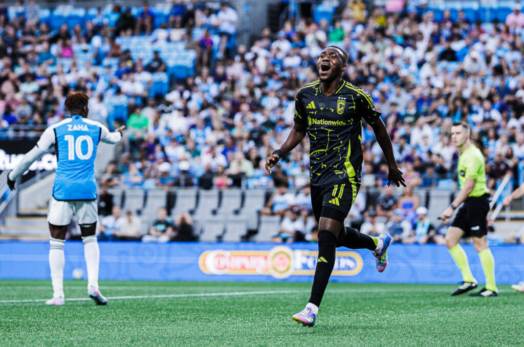 Crew Aliyu Ibrahim celebrates goal