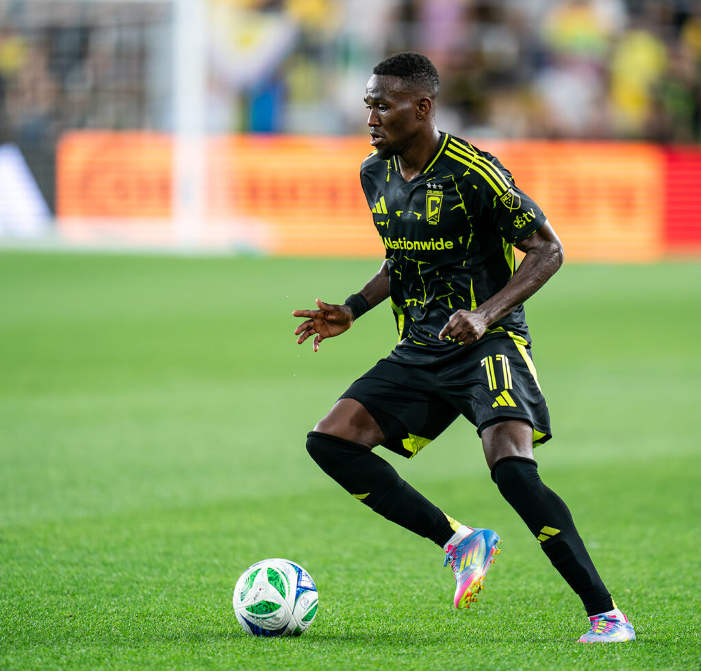 Crew's Ibrahim Aliyu dribbles