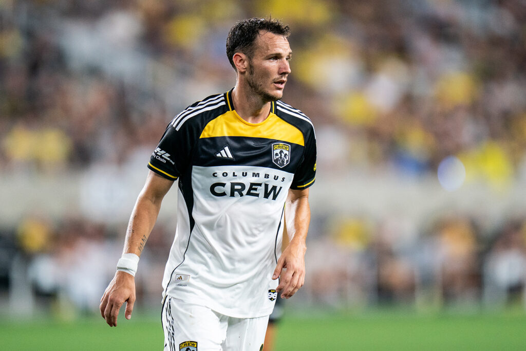 Crew's Daniel Gazdag portrait on pitch