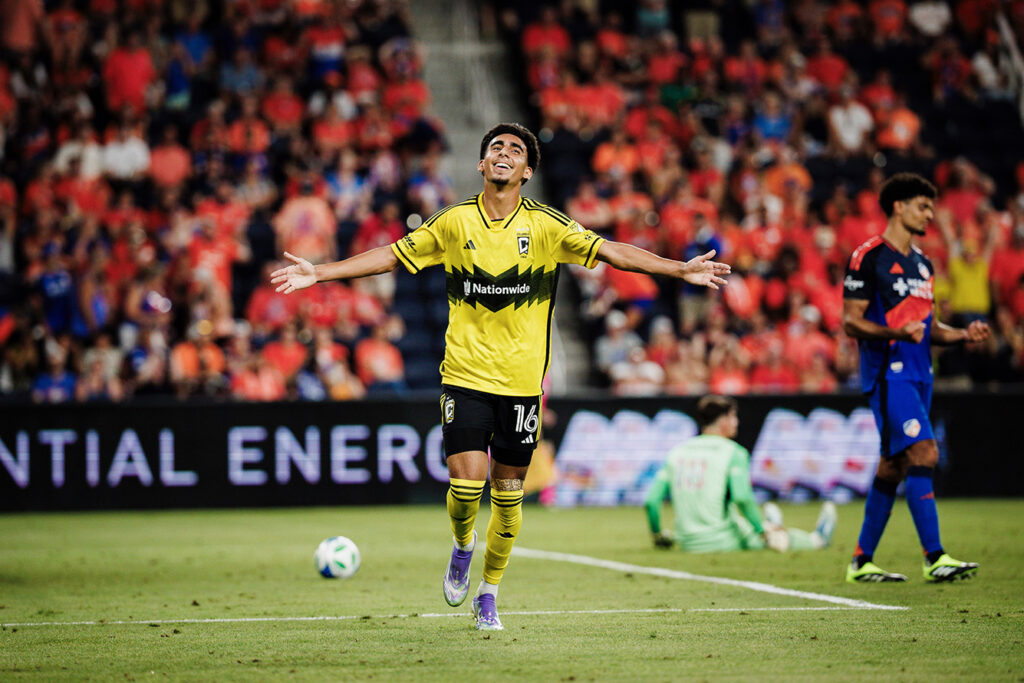 Crew Taha Habroune celebrates goal