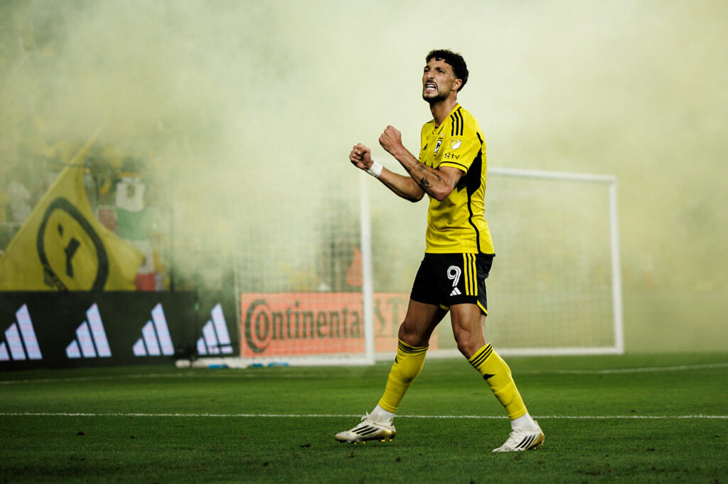 Crew Wessam Abou Ali celebrates goal