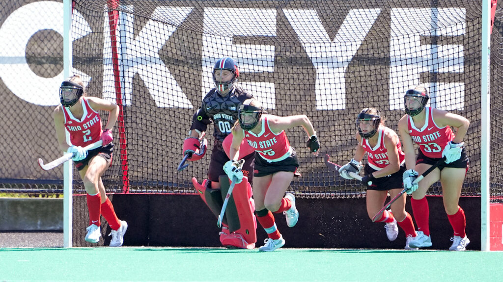 OSU field hockey defense in the net