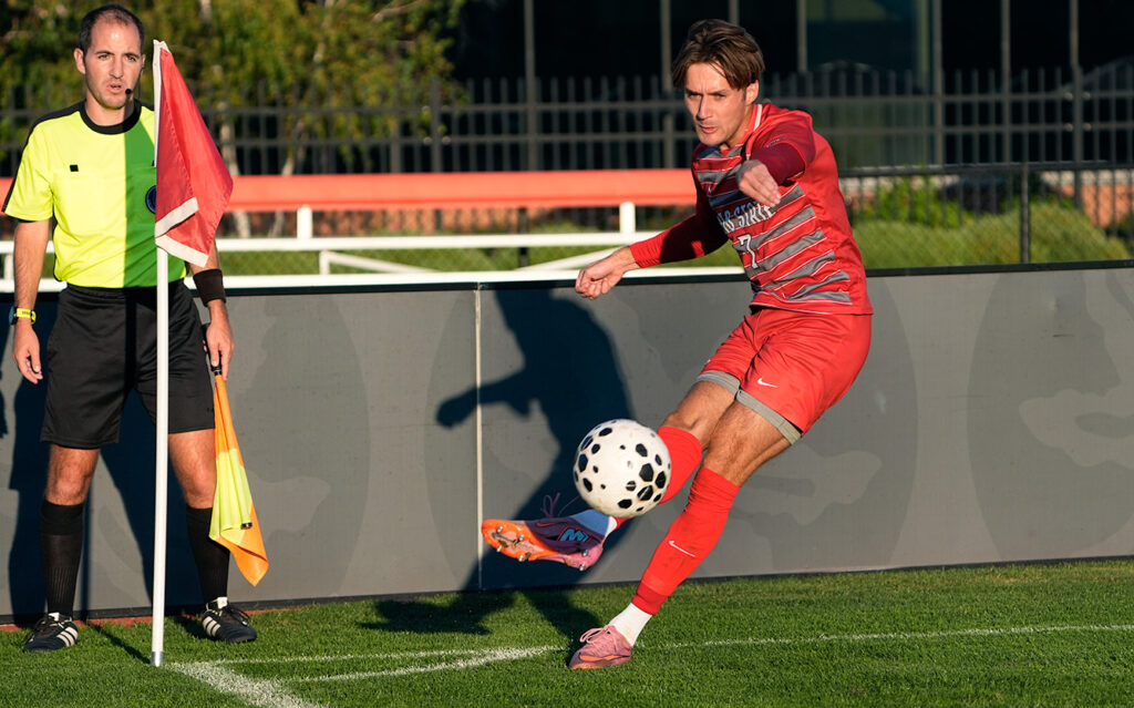 OSU men's soccer Marko Borkovic corner kick