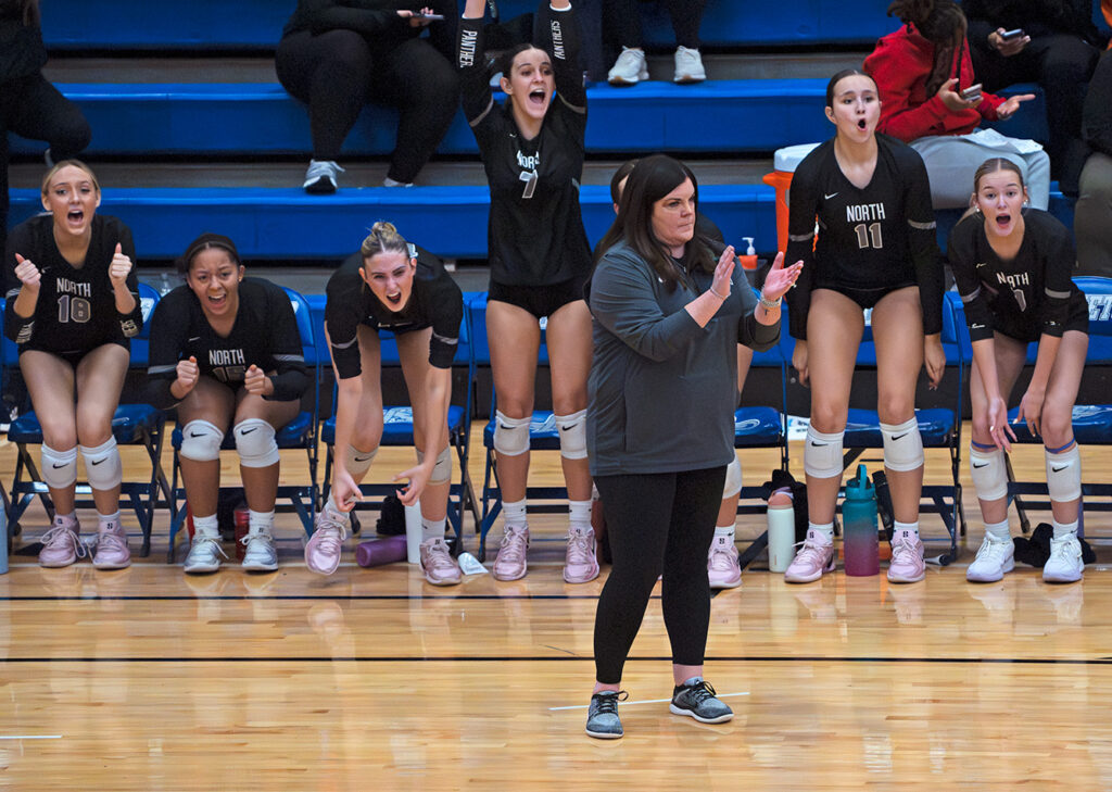 Pickerington North head coach April Boudreau applauds