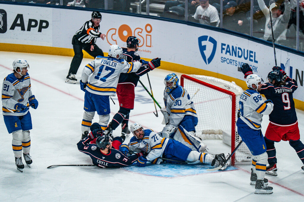 CBJ's Charlie Coyle scores from ice