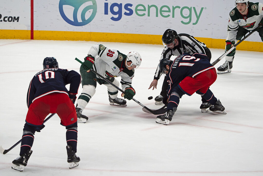 CBJ's Adam Fantilli faces off