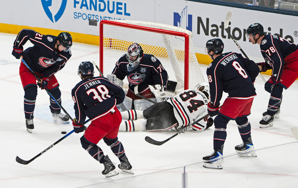 CBJ's Jet Greaves stops puck