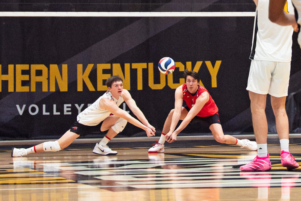 OSU's Drew Hudson and Owen Pickering go for dig