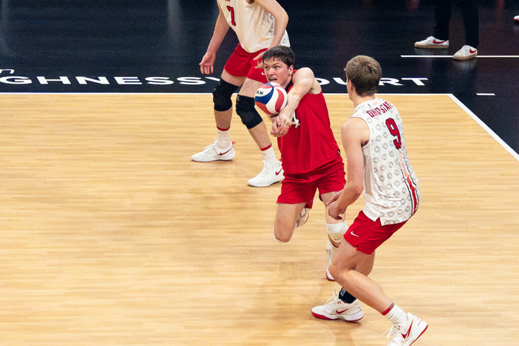 OSU's Drew Hudson digs serve