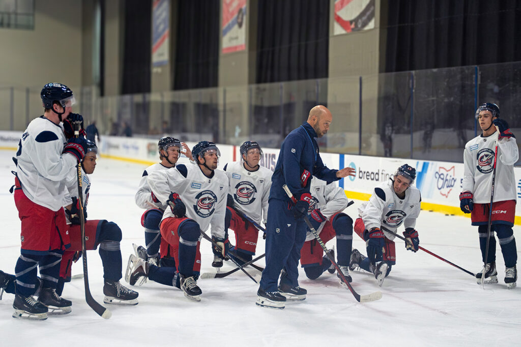 CBJ coach Anthony Donskov talks at development camp