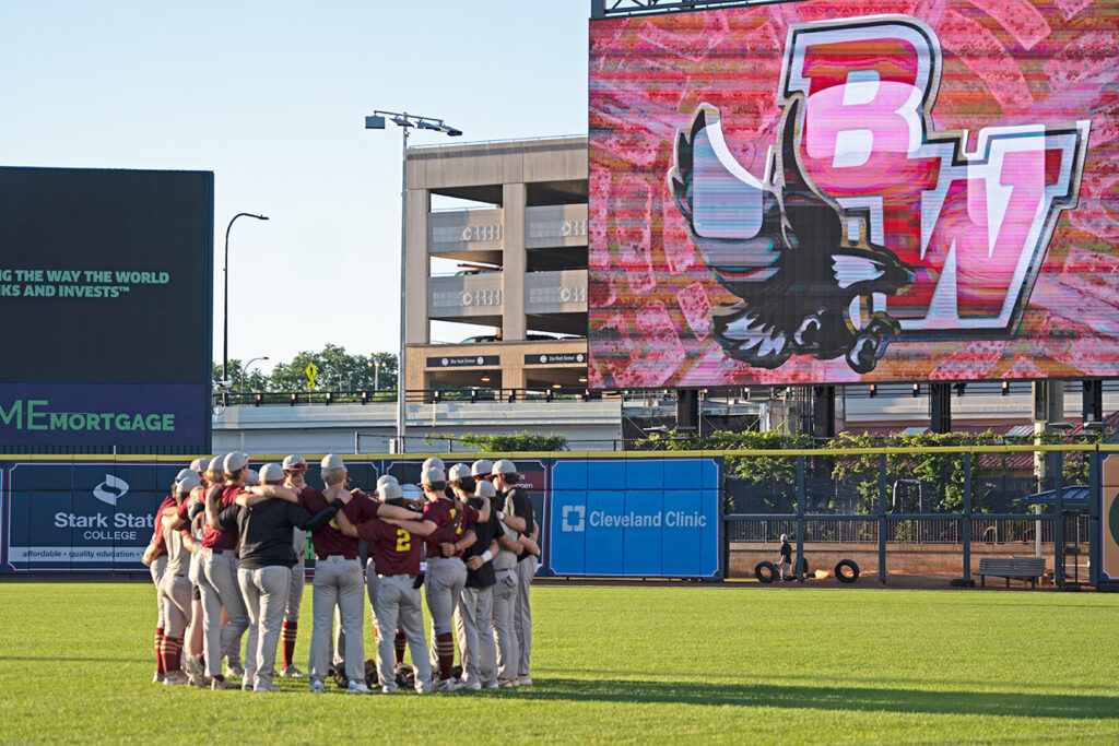 Watterson baseball team huddles prior to game