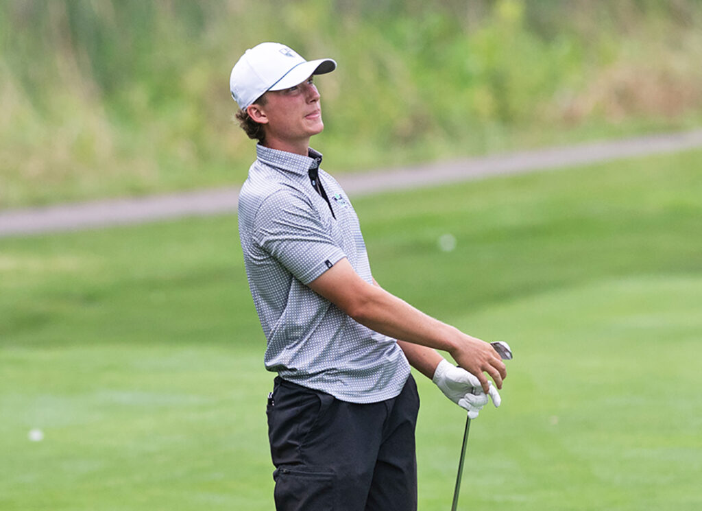 Dublin Coffman's Luke Siefker watches shot