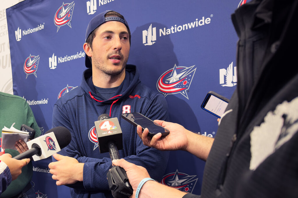 CBJ Zach Werenski talks to press