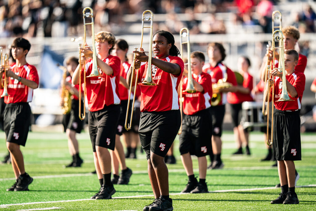 Westerville South's trombone section on field