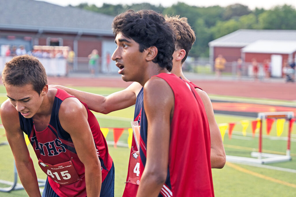 Thomas Worthington's Rishi Jha after cross country finish