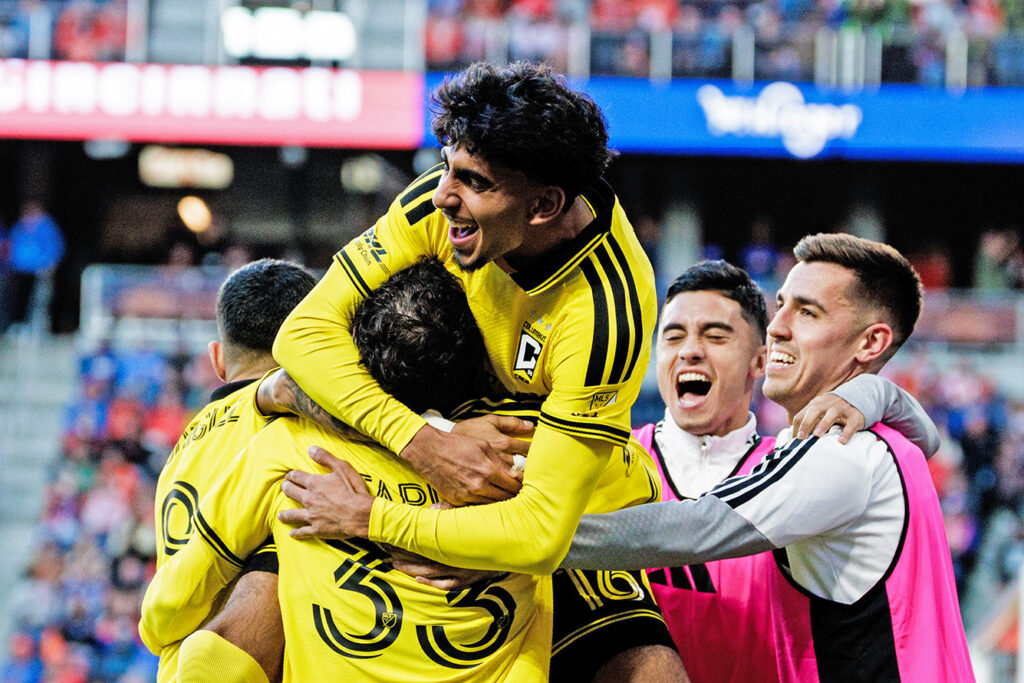 Crew's Taha Habroune celebrates his goal